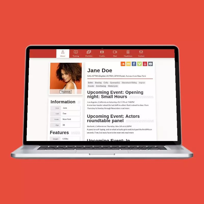 Contact Sheet actor website design