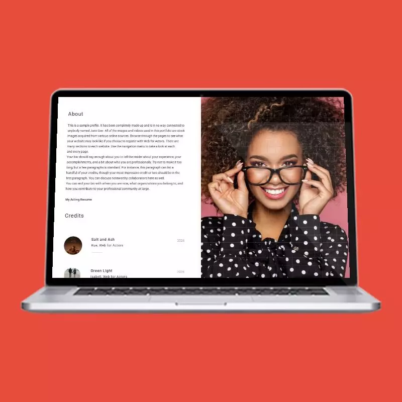 Menu-less About actor website design