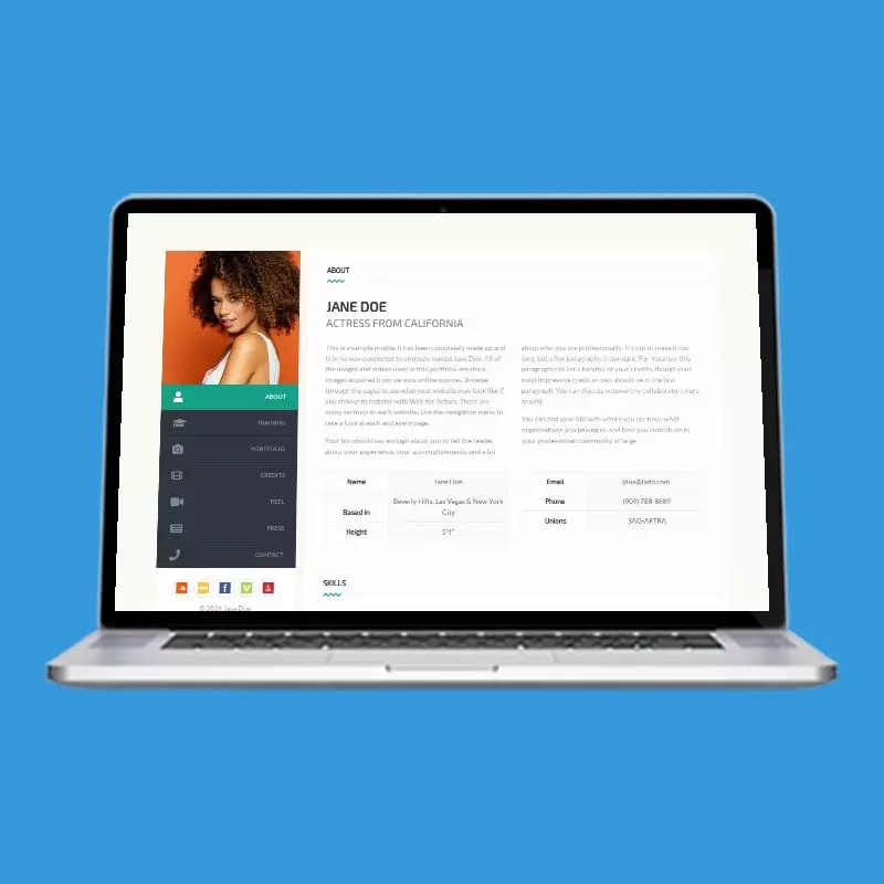 Inst V-carded actor website design