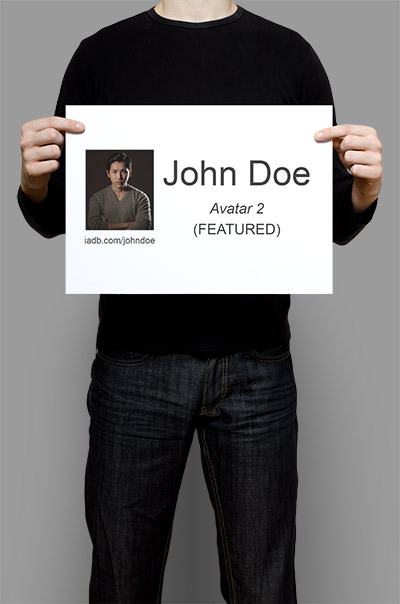 A red carpet tip sheet in use: a headshot beside a name and credit, large enough to read at a distance