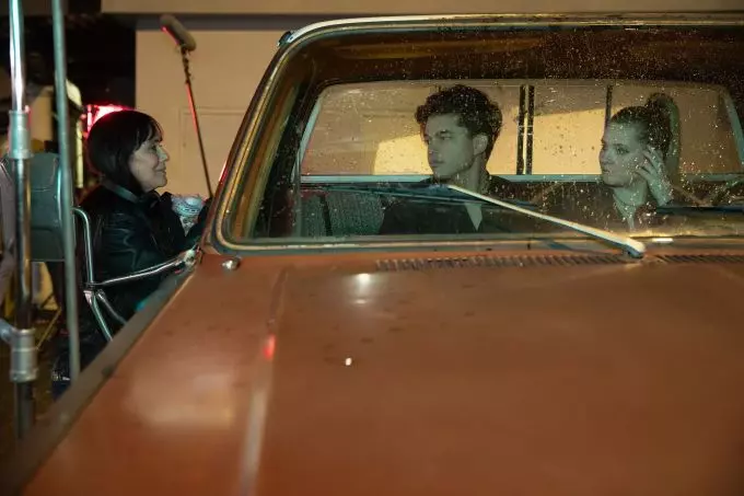 Al Ortega and Abigail Breslin being directed by Kim Hopkins BTS filming 'The cannibals' TV Show